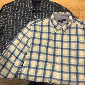 Tommy Hilfiger Blue Plaid Men's Shirt and a Bugatchi mixed Blue Pattern Shirt